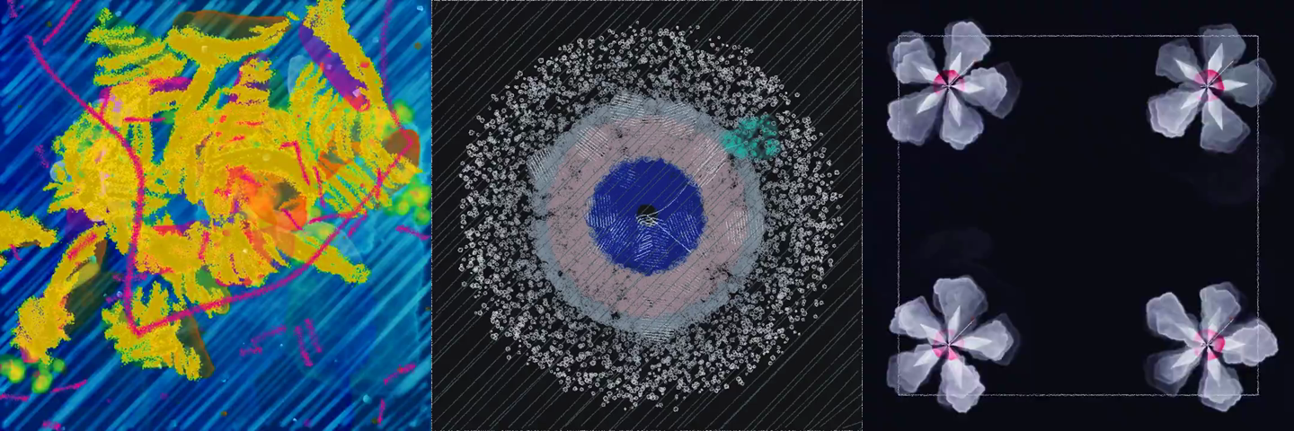 Three frames from Surya Narreddi’s JavaScript painting experiment